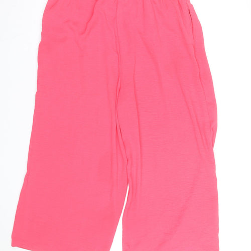 Dunnes Women's Pink Cropped Wide-Leg Viscose Trousers Size M