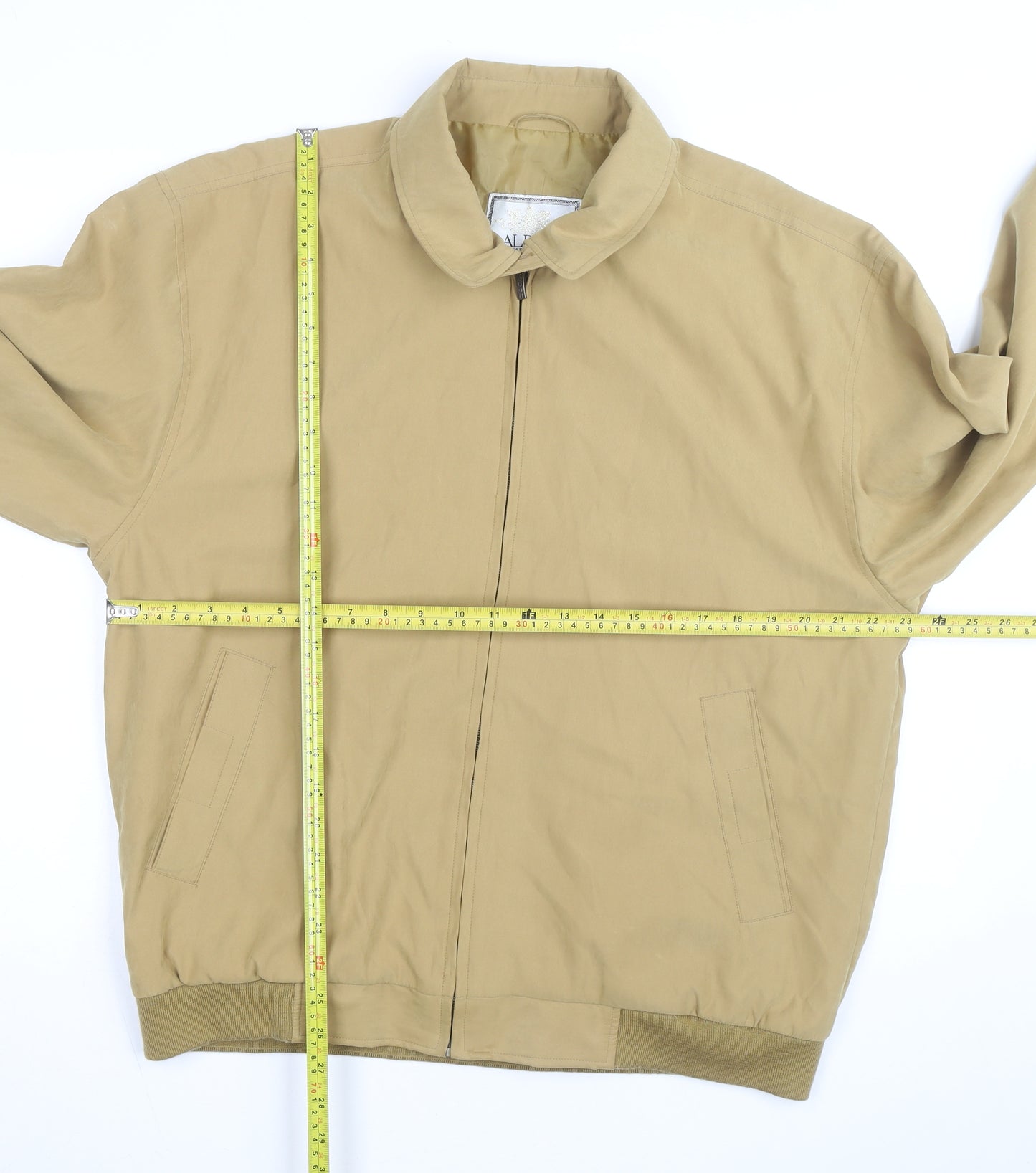 Aldon Men's Beige Bomber Jacket M Collared Full Zip Casual Outerwear