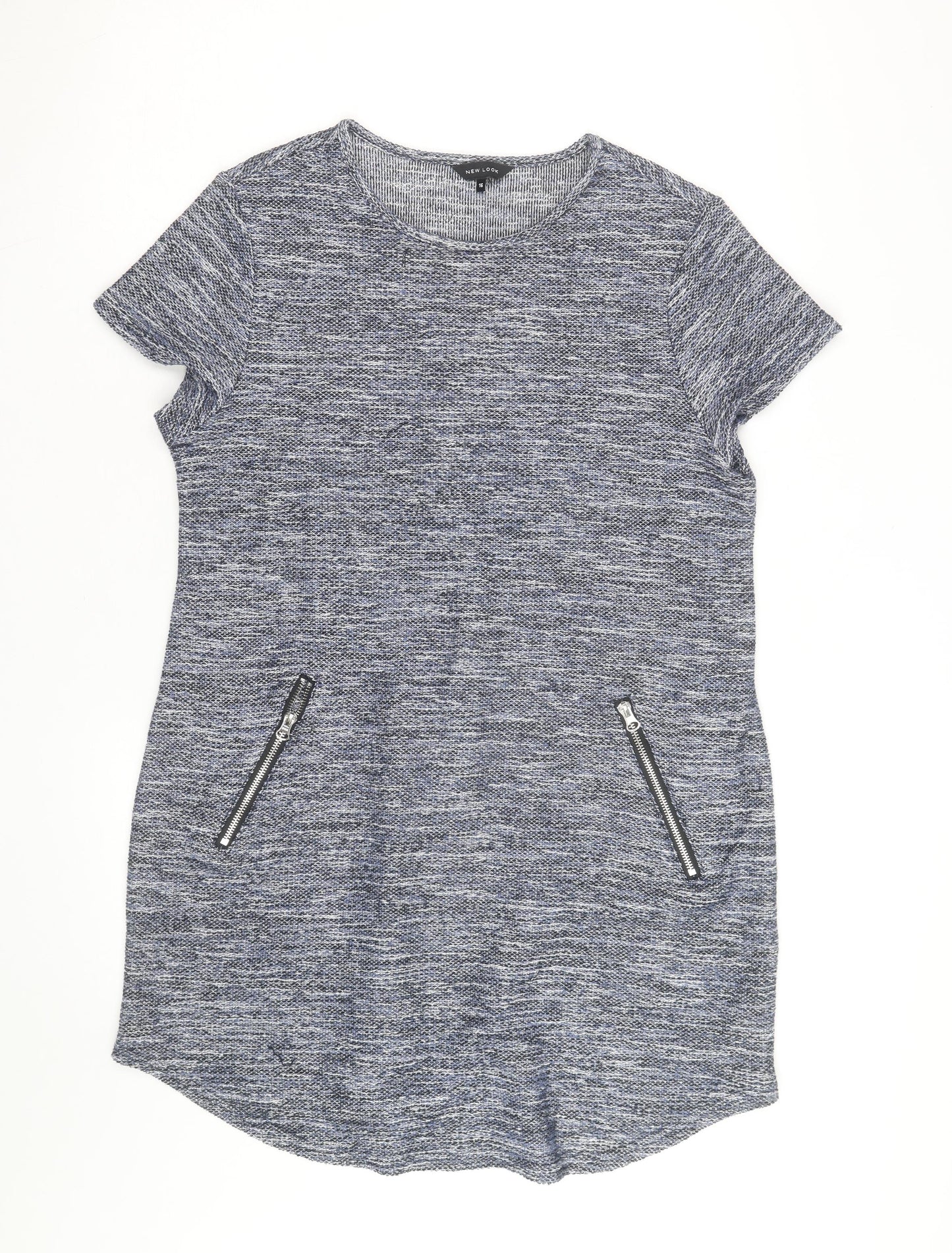 New Look Women’s Grey Knit Short Sleeve Zip Pocket T-Shirt Dress Size 16