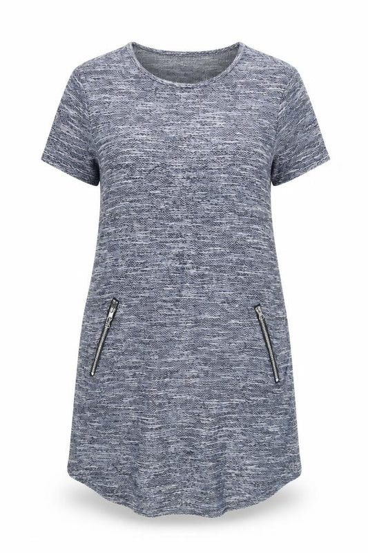 Front view of New Look Women’s Grey Knit Short Sleeve Zip Pocket T-Shirt Dress, size UK 16