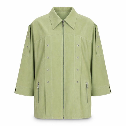 Front view of Mattex Line Women’s Green L Full Zip Mid-Length Casual Jacket