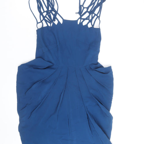 Whistles Women Blue Silk Strappy Bodycon Dress Size 10