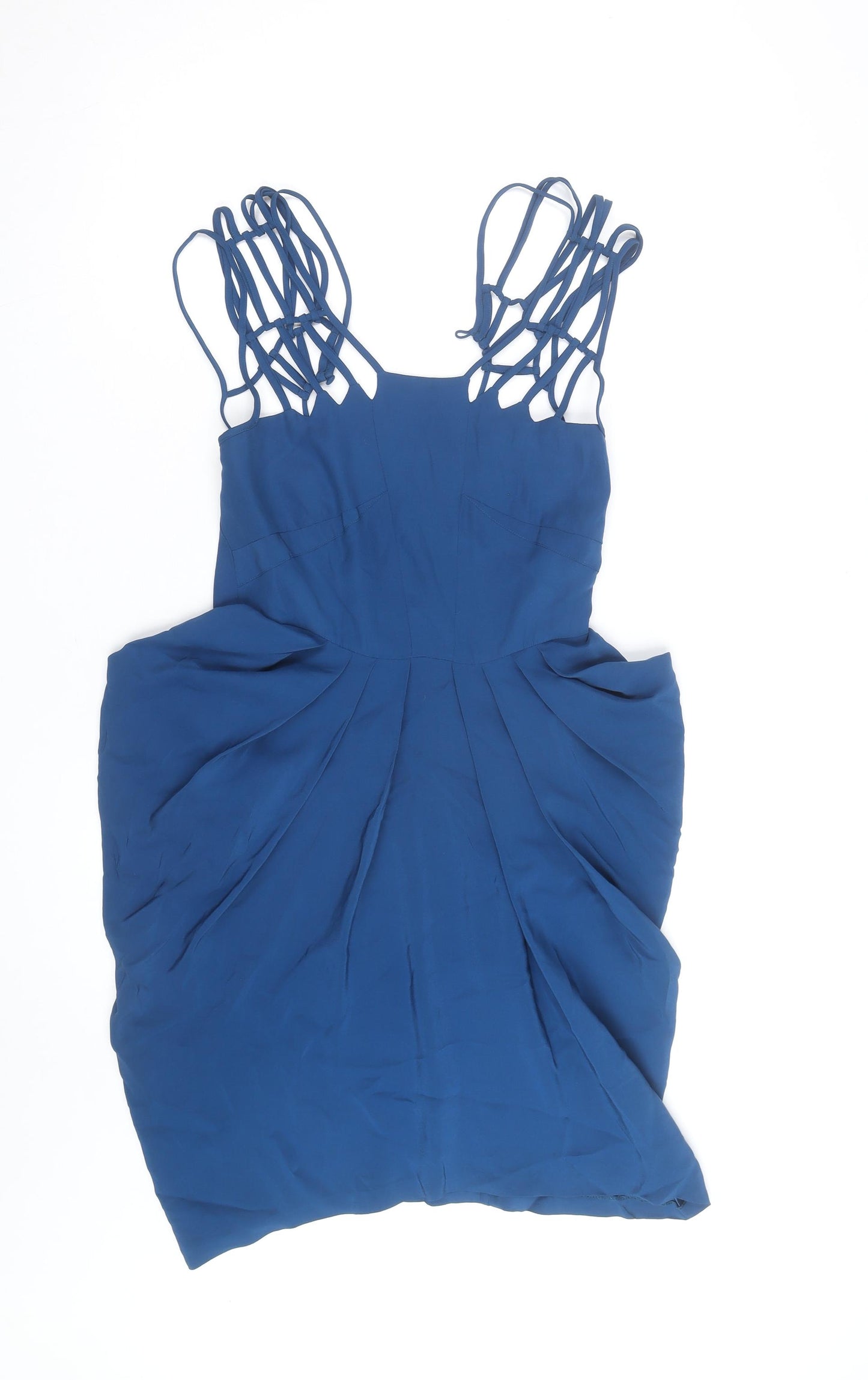 Whistles Women Blue Silk Strappy Bodycon Dress Size 10