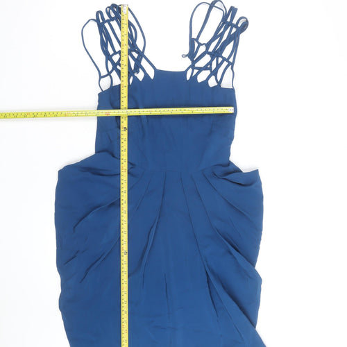 Whistles Women Blue Silk Strappy Bodycon Dress Size 10