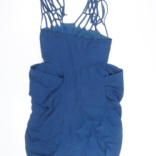 Whistles Women Blue Silk Strappy Bodycon Dress Size 10