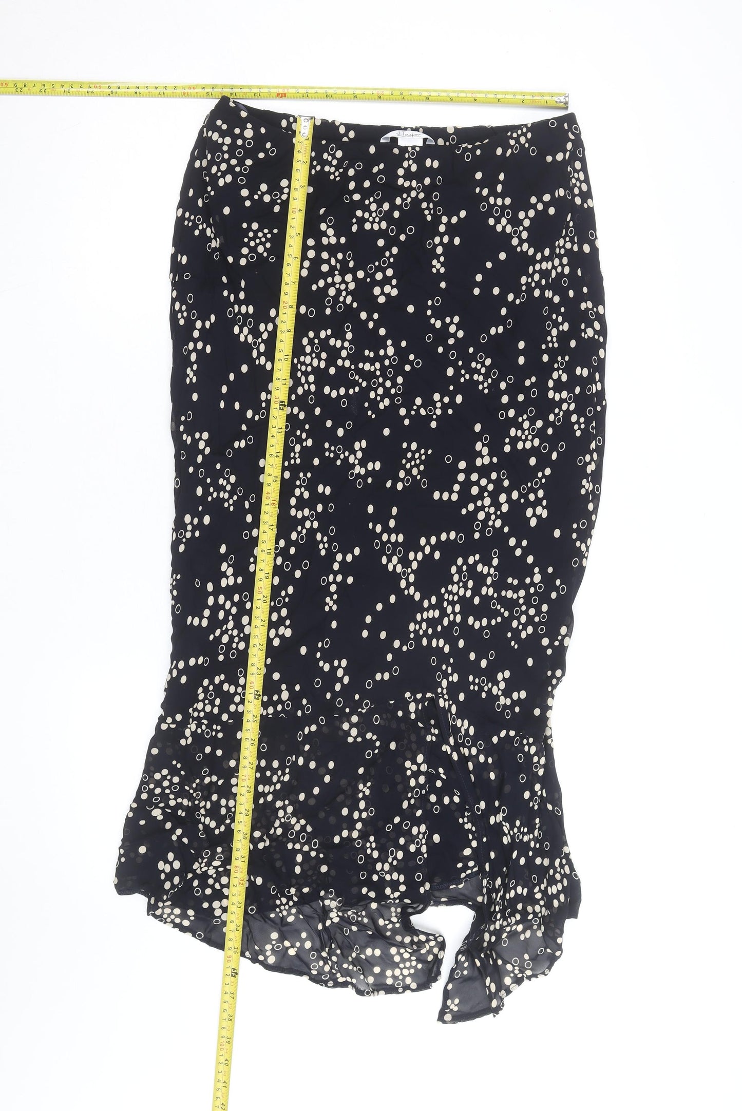 J Taylor Women's Black Polka Dot Midi Trumpet Skirt Size 14