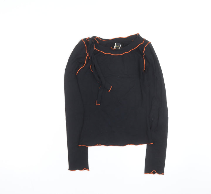 Rosie Womens Black Long Sleeve Ruffle Trim Modal Blouse Size S