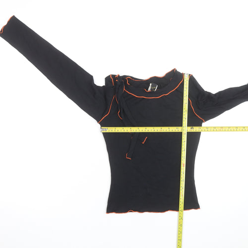 Rosie Womens Black Long Sleeve Ruffle Trim Modal Blouse Size S