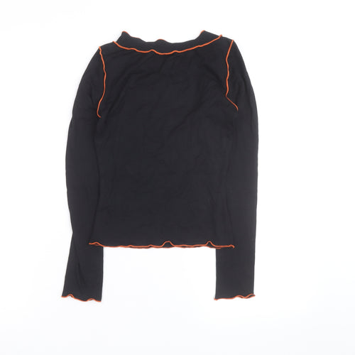 Rosie Womens Black Long Sleeve Ruffle Trim Modal Blouse Size S