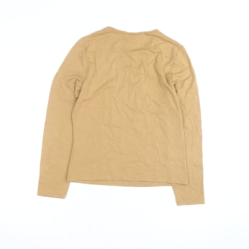 Country Casuals Women Brown Floral Embroidered Long Sleeve T-Shirt Petite M
