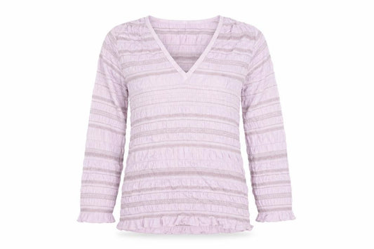 Front view of Next Women’s Pink Striped V-Neck Long Sleeve Knit Blouse, size UK 12