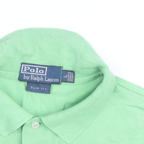 Ralph Lauren Men’s Green Slim Fit Polo Shirt L Cotton Embroidered Logo