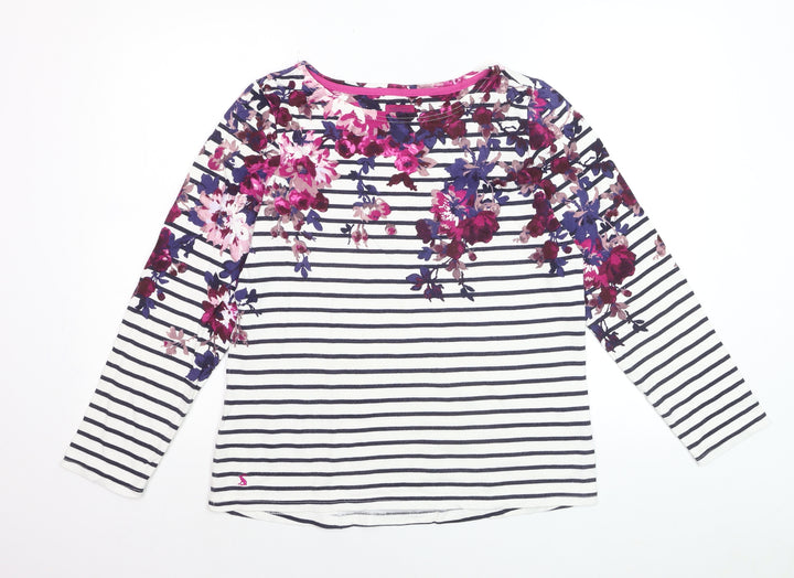 Joules Womens Multicoloured Floral Striped Long Sleeve Cotton T-Shirt Size 12