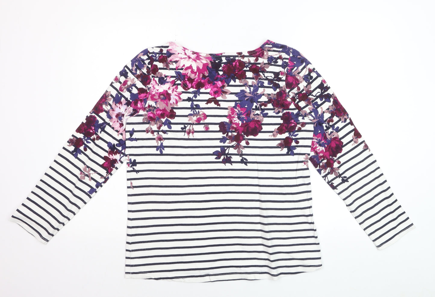Joules Womens Multicoloured Floral Striped Long Sleeve Cotton T-Shirt Size 12