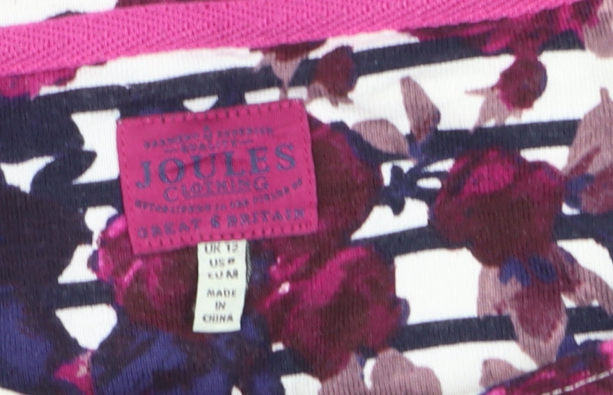 Joules Womens Multicoloured Floral Striped Long Sleeve Cotton T-Shirt Size 12