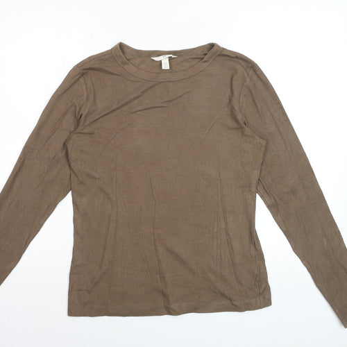 H&M Women Brown Basic Long Sleeve Jersey T-Shirt XL