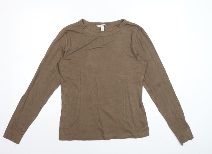 H&M Women Brown Basic Long Sleeve Jersey T-Shirt XL
