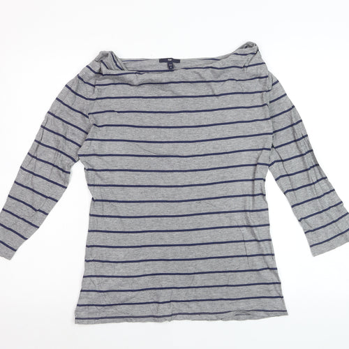 Gap Women’s Grey Striped Boat Neck 3/4 Sleeve Jersey Top Size M