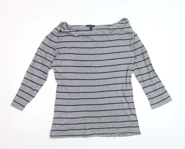 Gap Women’s Grey Striped Boat Neck 3/4 Sleeve Jersey Top Size M