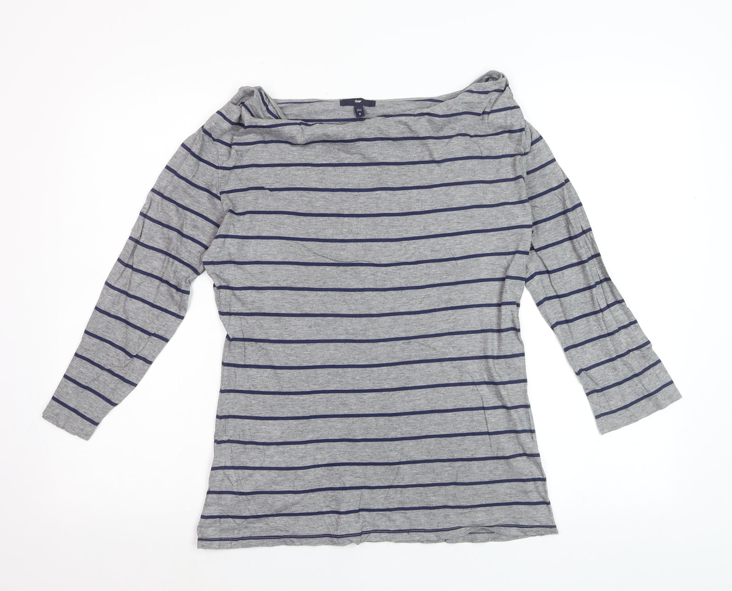 Gap Women’s Grey Striped Boat Neck 3/4 Sleeve Jersey Top Size M
