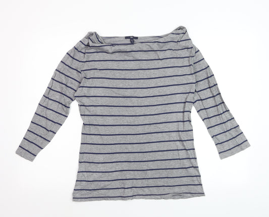 Gap Women’s Grey Striped Boat Neck 3/4 Sleeve Jersey Top Size M