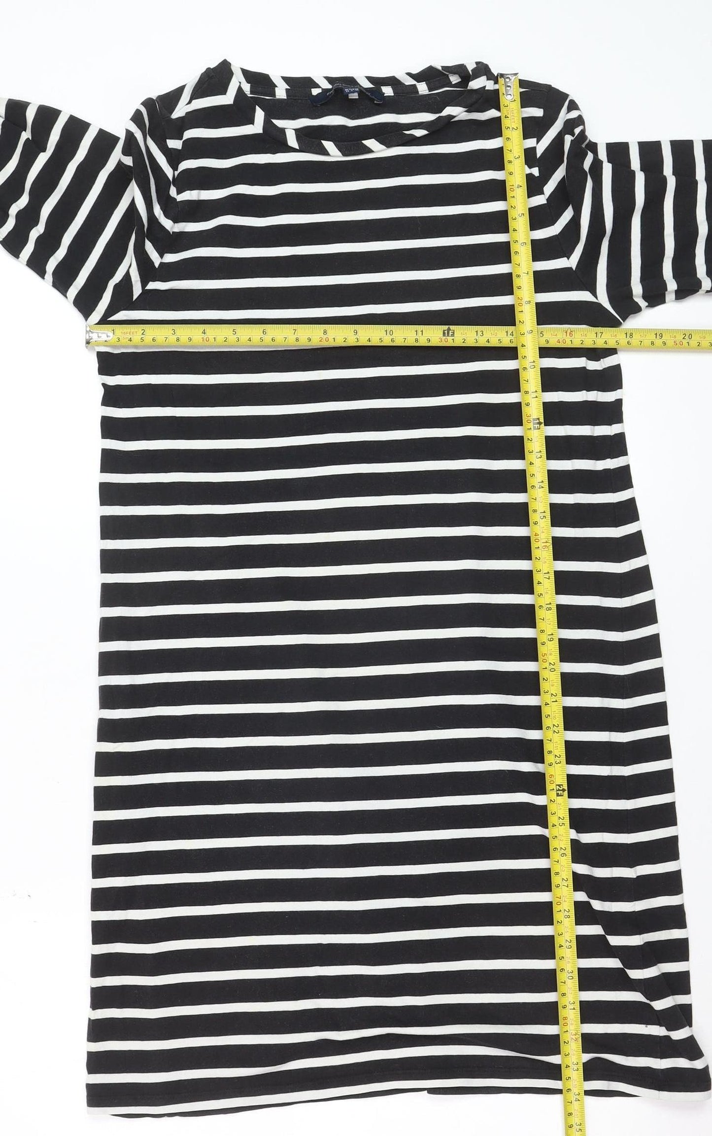 French Connection Women’s Black White Striped Long Sleeve Tunic Top Size 14