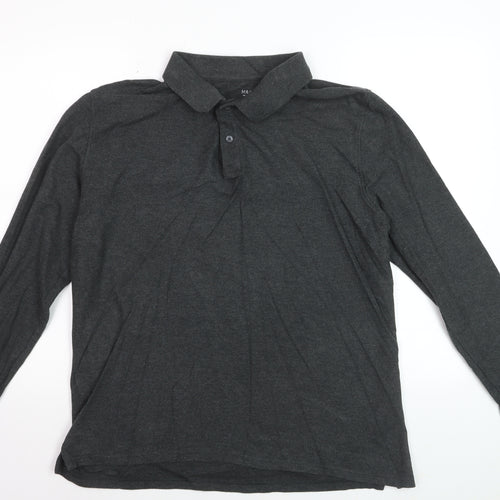 Marks and Spencer Men’s Grey Pure Cotton Long Sleeve Polo Shirt L
