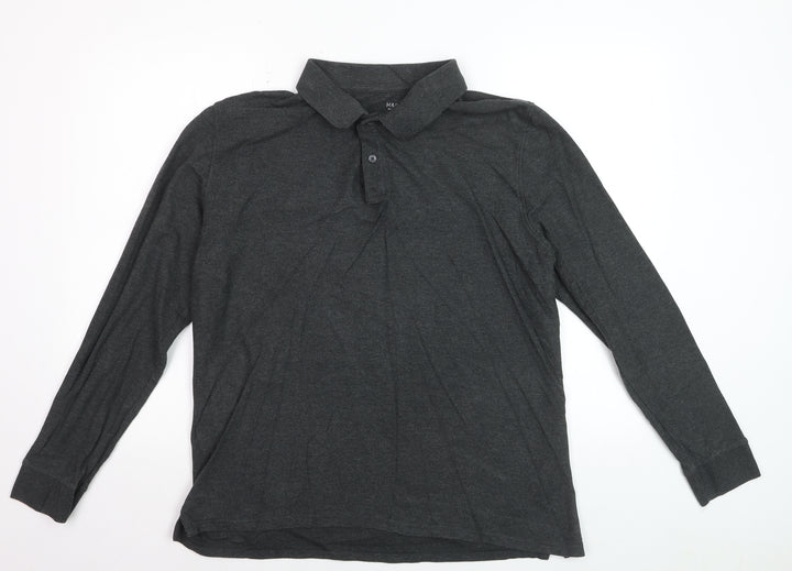 Marks and Spencer Men’s Grey Pure Cotton Long Sleeve Polo Shirt L