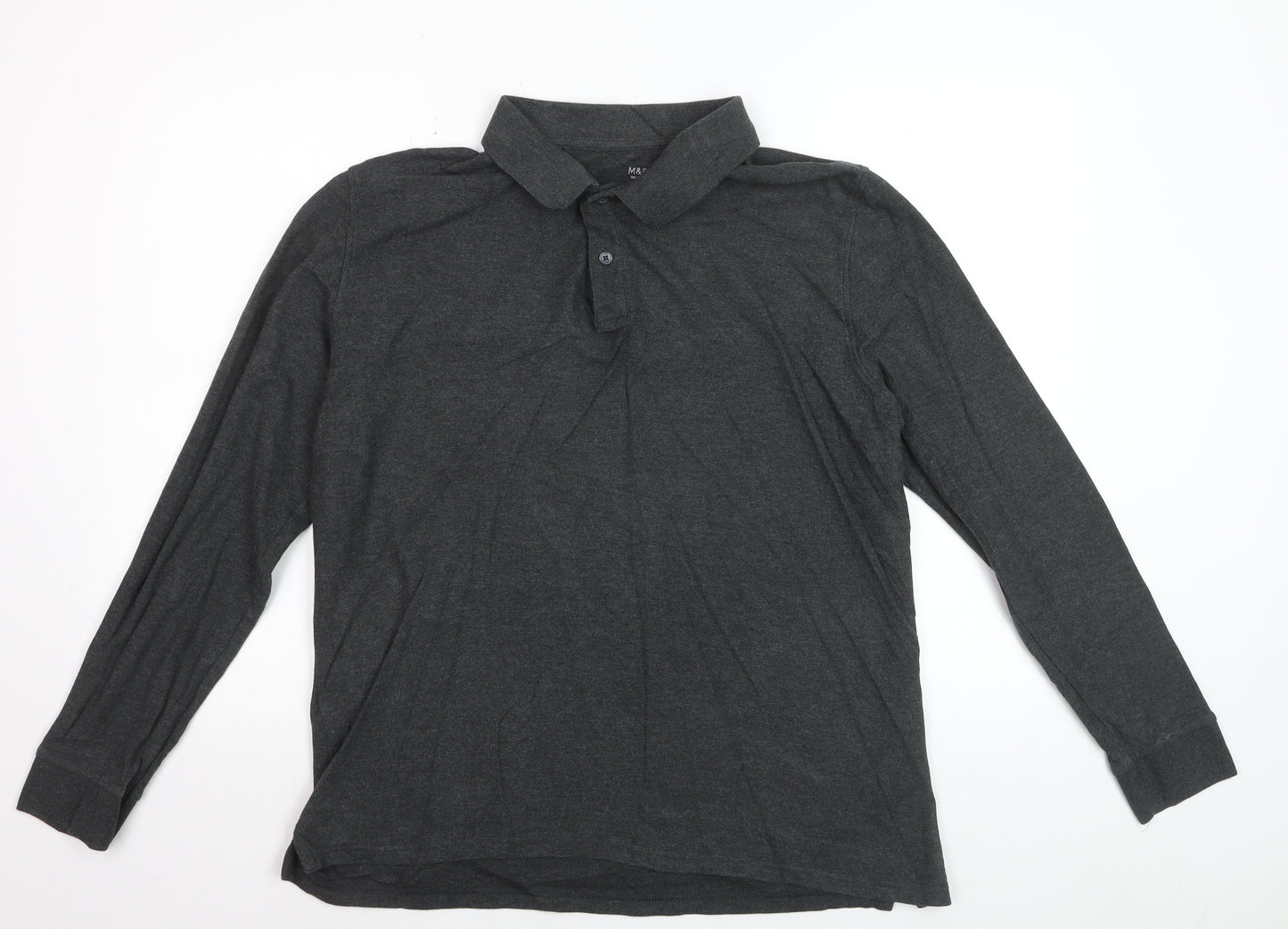Marks and Spencer Men’s Grey Pure Cotton Long Sleeve Polo Shirt L