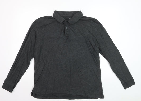 Marks and Spencer Men’s Grey Pure Cotton Long Sleeve Polo Shirt L