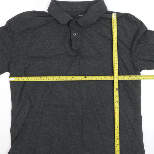 Marks and Spencer Men’s Grey Pure Cotton Long Sleeve Polo Shirt L