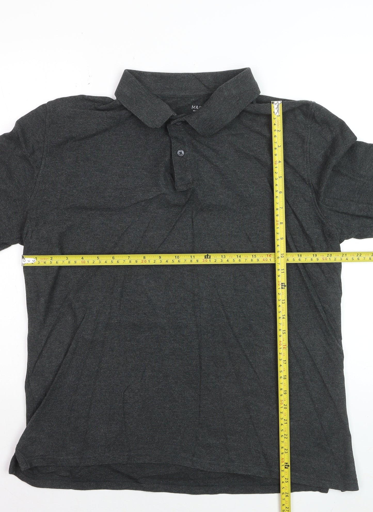 Marks and Spencer Men’s Grey Pure Cotton Long Sleeve Polo Shirt L
