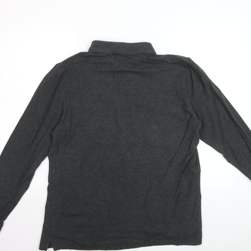 Marks and Spencer Men’s Grey Pure Cotton Long Sleeve Polo Shirt L