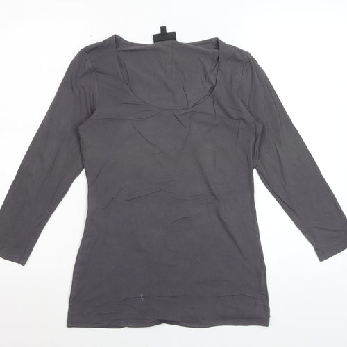 Warehouse Women Grey Long Sleeve Cotton Stretch Scoop T-Shirt UK 14