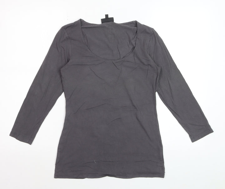 Warehouse Women Grey Long Sleeve Cotton Stretch Scoop T-Shirt UK 14