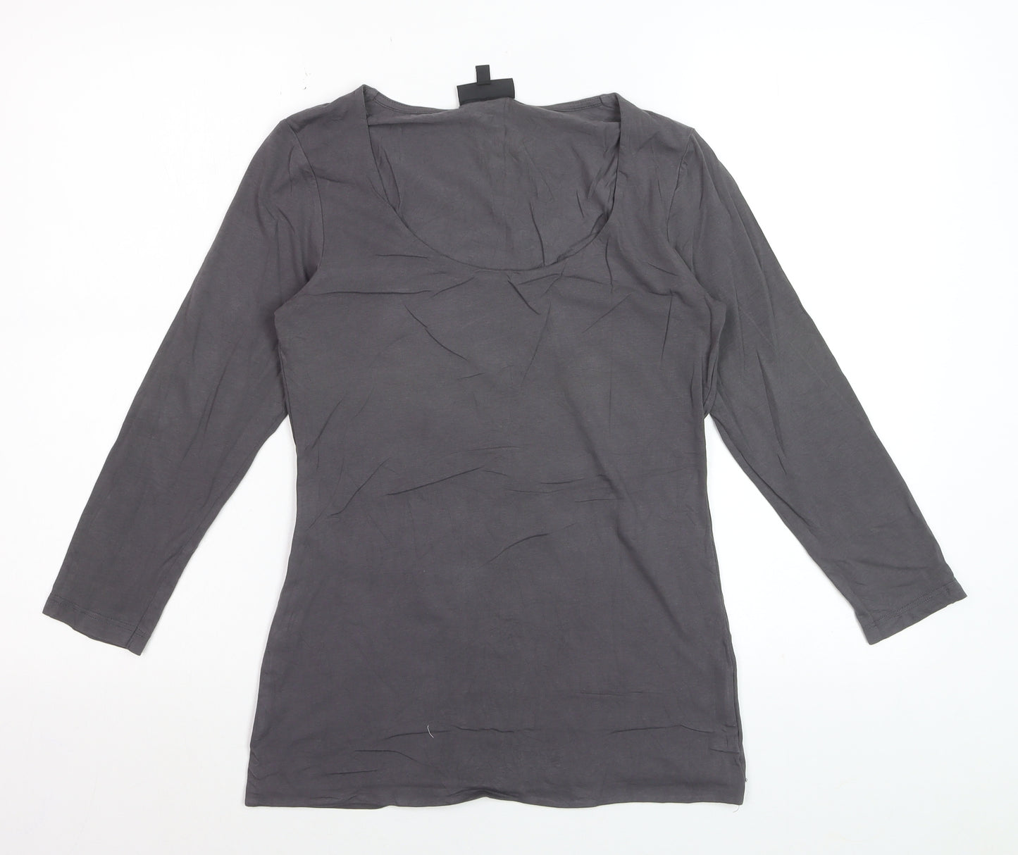 Warehouse Women Grey Long Sleeve Cotton Stretch Scoop T-Shirt UK 14