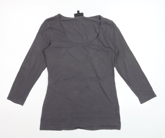 Warehouse Women Grey Long Sleeve Cotton Stretch Scoop T-Shirt UK 14