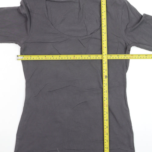 Warehouse Women Grey Long Sleeve Cotton Stretch Scoop T-Shirt UK 14