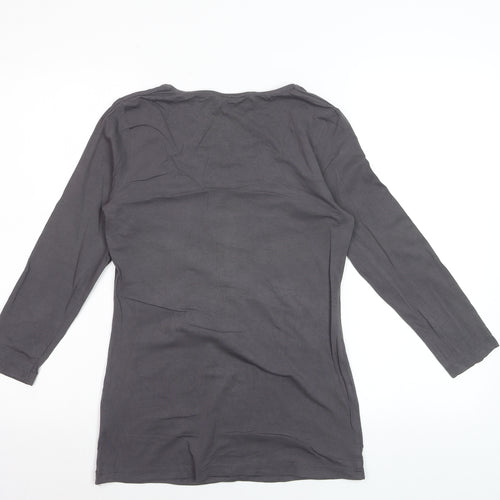 Warehouse Women Grey Long Sleeve Cotton Stretch Scoop T-Shirt UK 14