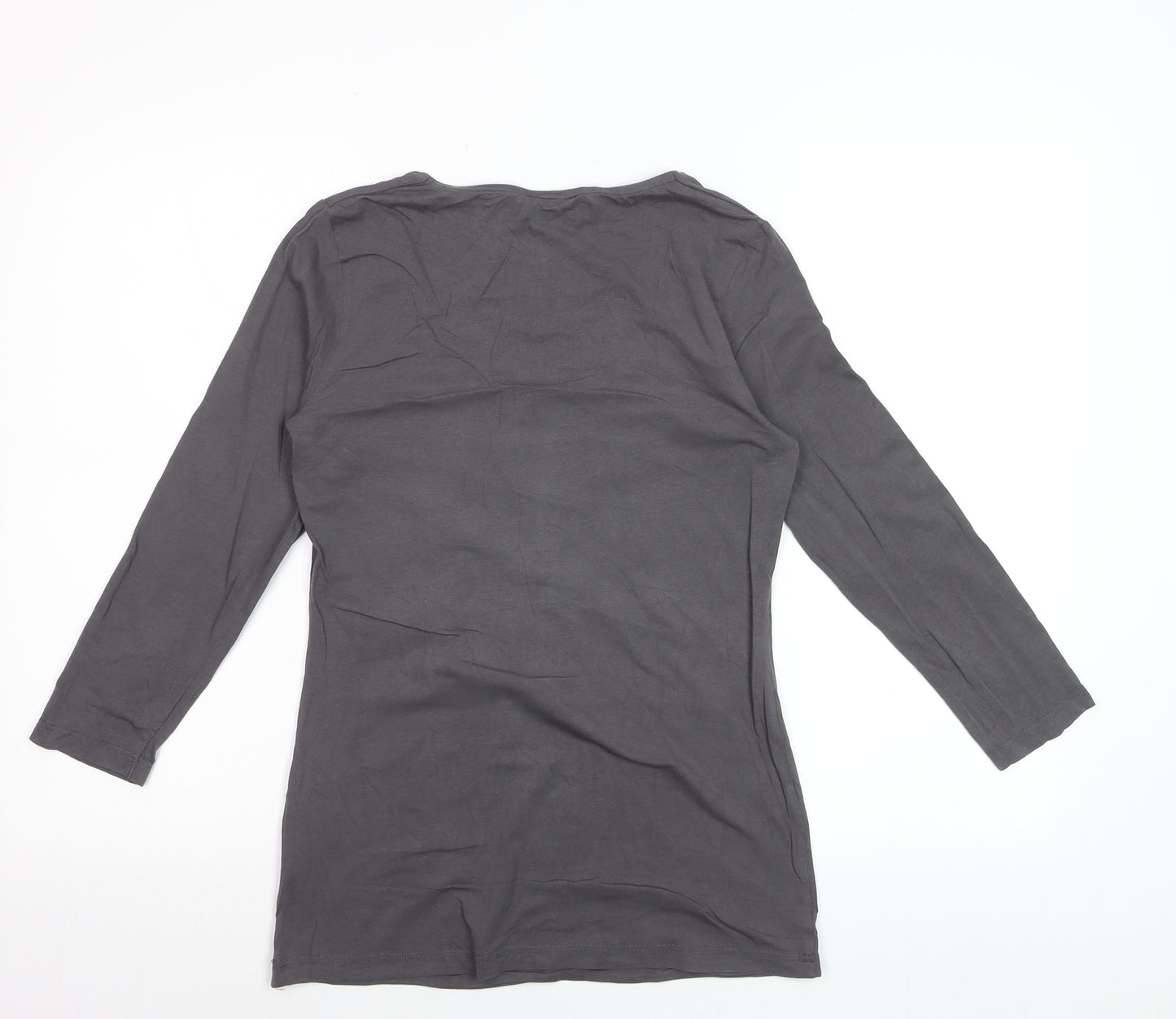 Warehouse Women Grey Long Sleeve Cotton Stretch Scoop T-Shirt UK 14