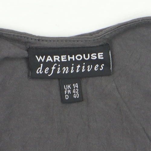 Warehouse Women Grey Long Sleeve Cotton Stretch Scoop T-Shirt UK 14