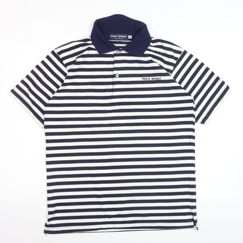 Polo Sport Men's Blue Striped Cotton Short Sleeve Polo Shirt M