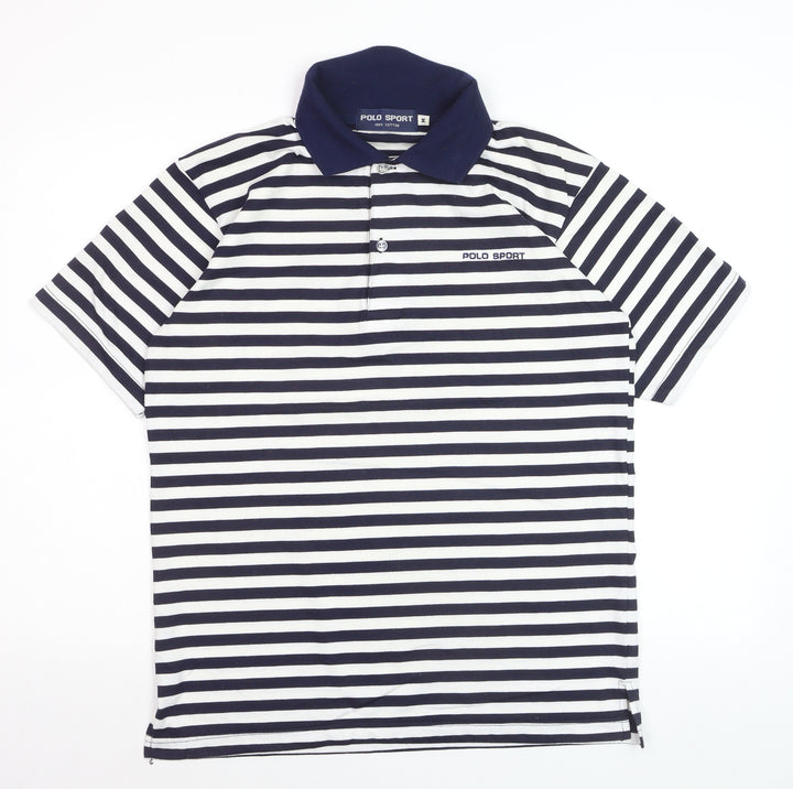 Polo Sport Men's Blue Striped Cotton Short Sleeve Polo Shirt M