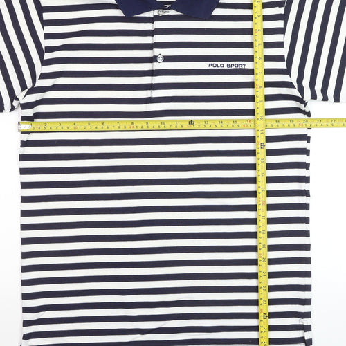 Polo Sport Men's Blue Striped Cotton Short Sleeve Polo Shirt M