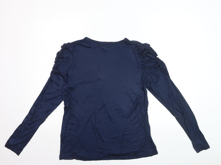 Marks and Spencer Women's Blue Long Sleeve Ruffle Blouse Size 14
