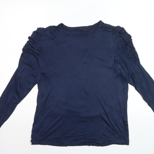 Marks and Spencer Women's Blue Long Sleeve Ruffle Blouse Size 14