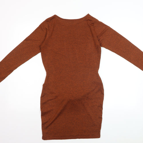 Boohoo Women’s Brown Long Sleeve Bodycon Tie Dress Size 10