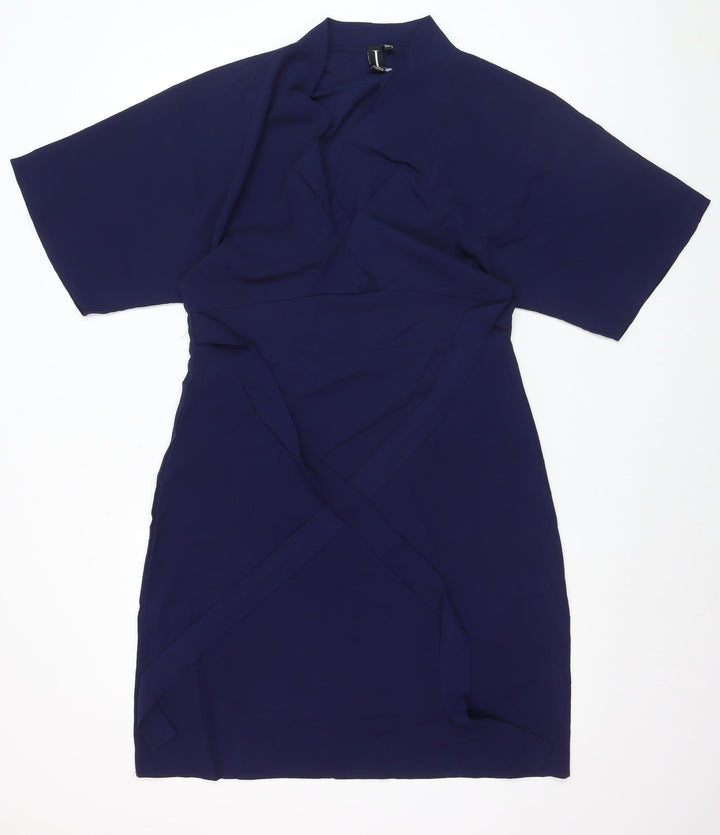 Izabel London Women's Blue Size 8 Wrap Knee Length Dress
