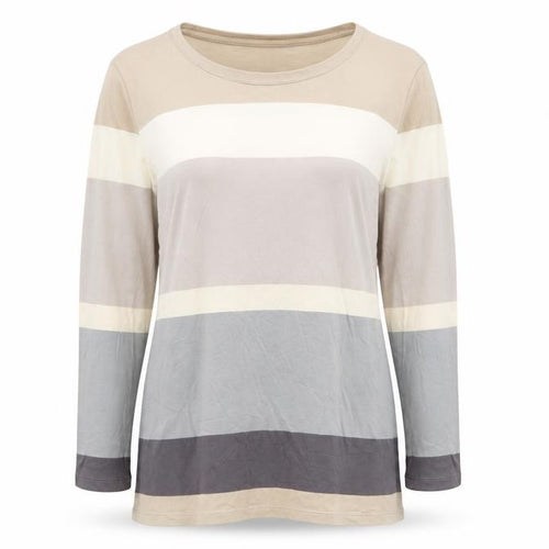 Isaac Mizrahi Live Women Beige Striped Cotton Long Sleeve T-Shirt L