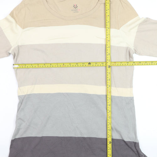Isaac Mizrahi Live Women Beige Striped Cotton Long Sleeve T-Shirt L